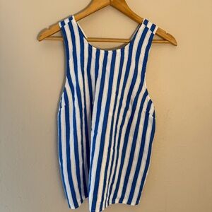 J. Crew Factory Blue and White Linen Cotton/Linen Top